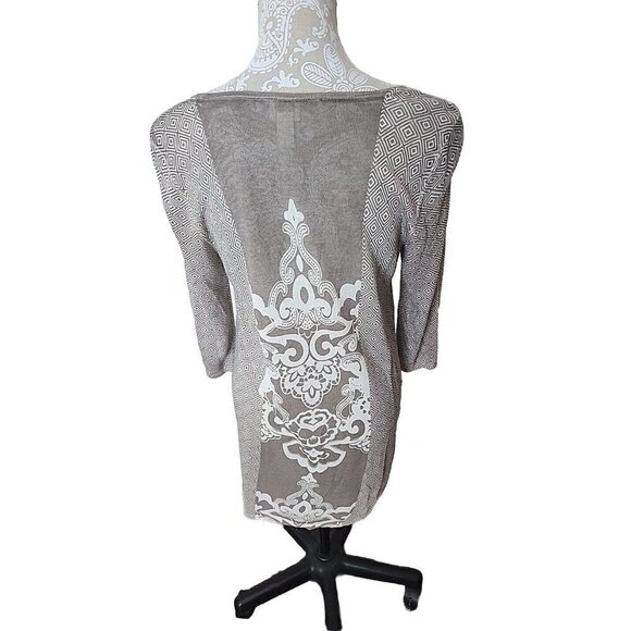 Chico's embellished tunic Top Mystic Scroll Athena Womens tan 3/4 Sleeve Medium - Picture 4 of 8